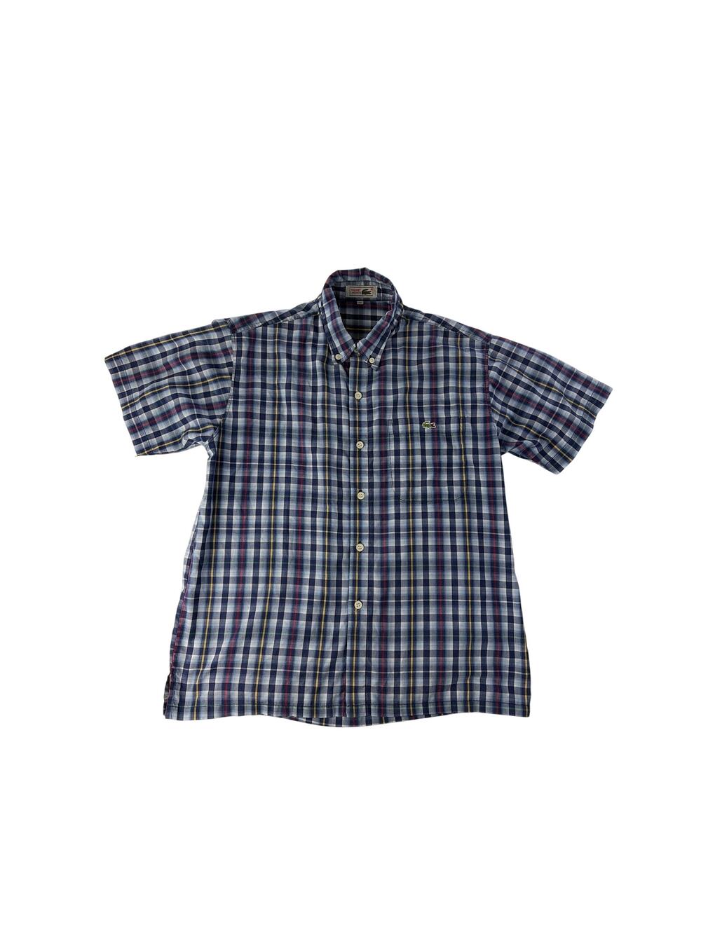 Lacoste‎ Mens Button Up Shirt Medium Short Sleeve Blue Plaid Preppy